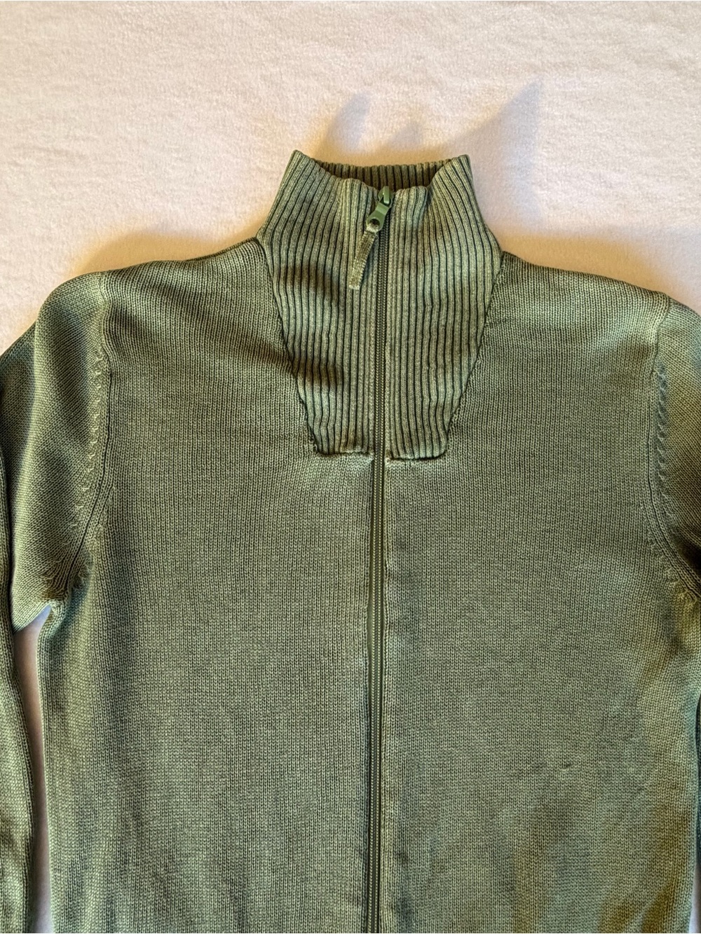 Cabincore Gorpcore Woolrich Olive Green Full‑Zip Ribbed Collar Jacket Size Small